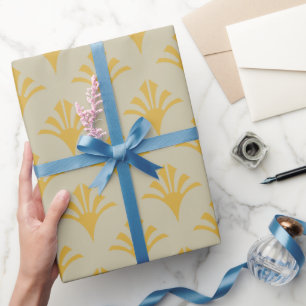 Papel De Presente Art Deco Pattern 02 - Deco Dourado em Off-White