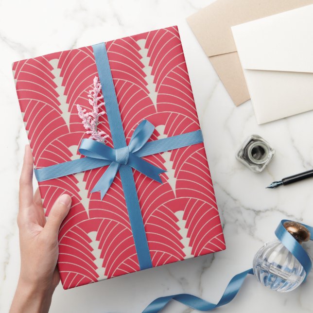 Papel De Presente Art Deco Pattern 03 - Off-White no Paraíso Rosa (Presentear)