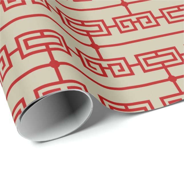 Papel De Presente Art Deco Pattern 09 - Escher Red on Off-White (Ponta do rolo)