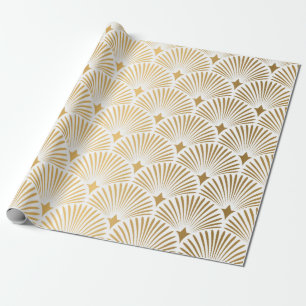 Papel De Presente Art Deco Pattern. Serralheiro branco e dourado