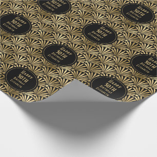 Papel De Presente Art Deco Preto & Dourado Aniversário de 30 anos Pe