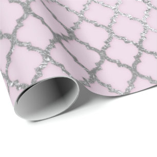 Papel De Presente Art Deco Quatrefoil Cinzas Rosa Prateadas