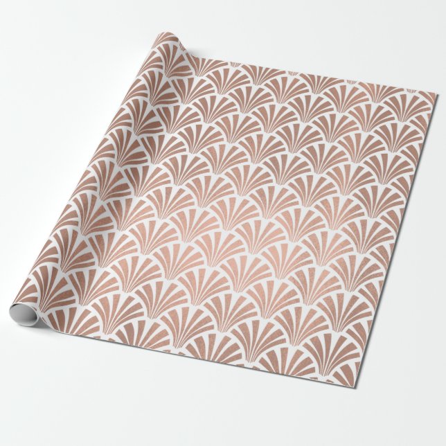Papel De Presente Art Deco Seashells Escala Rosa de Cobre Branco Dou (Desenrolado)