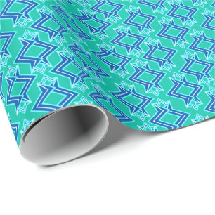Papel De Presente Art Deco Wallpaper Padrão, Turquesa e Cobalto