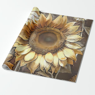 Papel De Presente Art Modern Sunflower Sobre Coleção De Campos