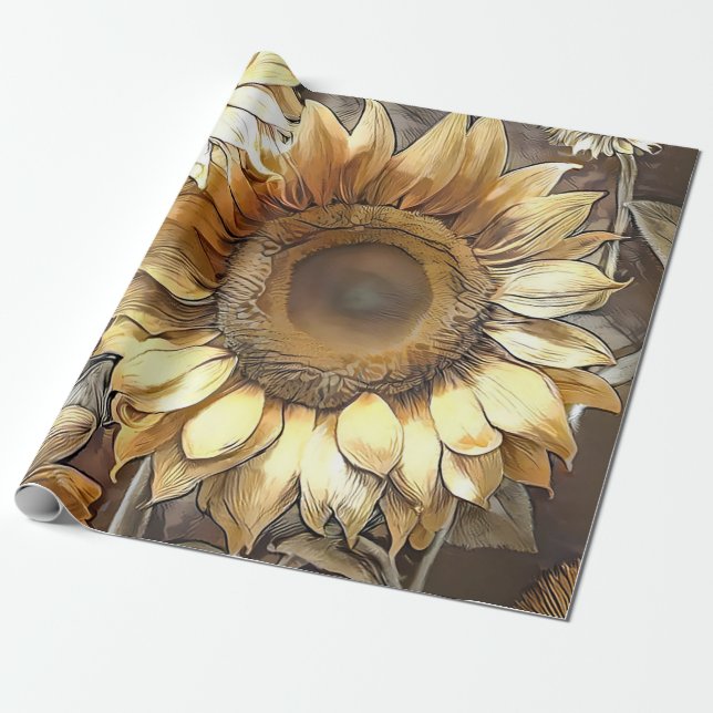 Papel De Presente Art Modern Sunflower Sobre Coleção De Campos (Desenrolado)