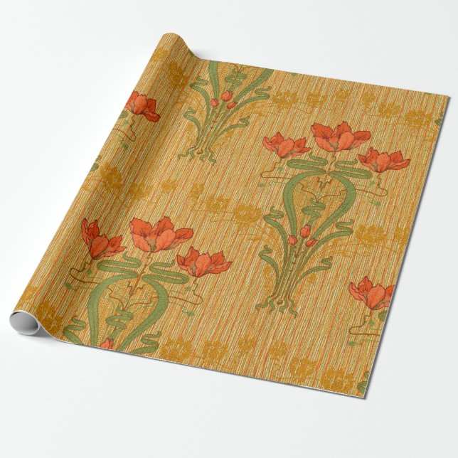 Papel De Presente Art nouveau elegante flores de papoila floral vito (Desenrolado)