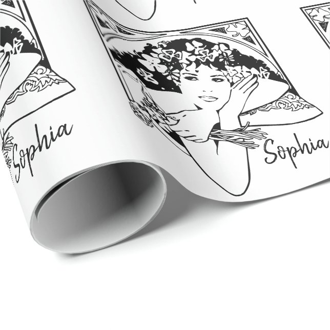 Papel De Presente Art nouveau estilo shamrock art black white (Ponta do rolo)