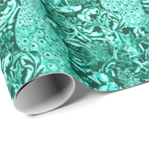 Papel De Presente Art Nouveau Peacock Impressão, Turquoise e Aqua