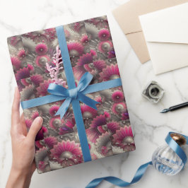Papel De Presente Art Nouveau Ventiladores rosa e prateados