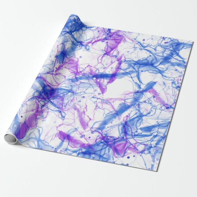 Papel De Presente Arte abstrata com tinta alcoólica roxa azul branca (Desenrolado)