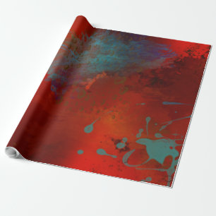 Papel De Presente Arte abstrata digital Grunge Vermelho, Aqua & Dour