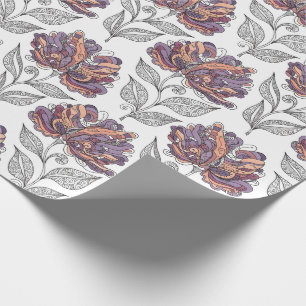 Papel De Presente Arte abstrata floral estilo doodle rosa roxo