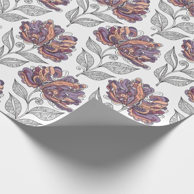 Papel De Presente Arte abstrata floral estilo doodle rosa roxo (Ponta)