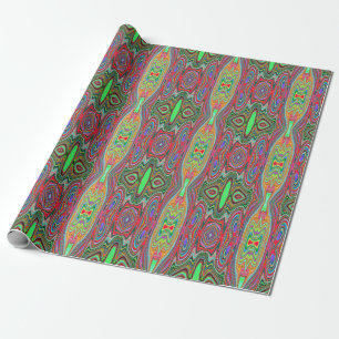Papel De Presente Arte Abstrata Groovy Vermelha, Verde e Azul Trippy