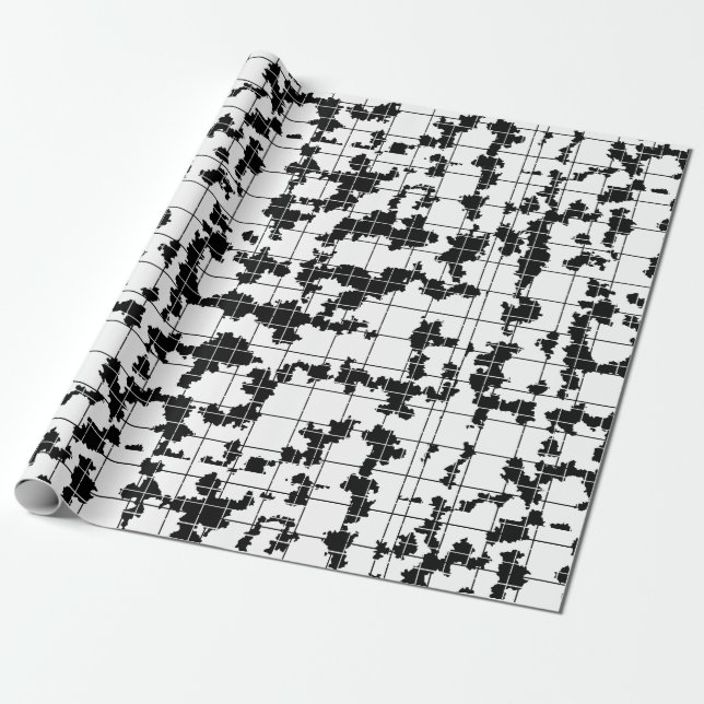 Papel De Presente Arte abstrata orgânica preto e branco Design  (Desenrolado)