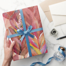 Papel De Presente Arte Aquarela de Penas Florais Exóticas de Verão