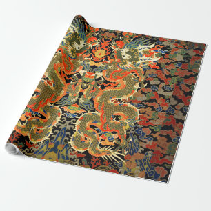 Papel De Presente Arte Asiática de Impressão Têxtil de Dragão Chinês
