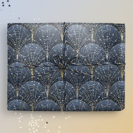 Papel De Presente Arte Azul e Dourada Deco Cobweb Luxury