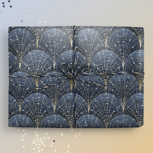 Papel De Presente Arte Azul e Dourada Deco Cobweb Luxury