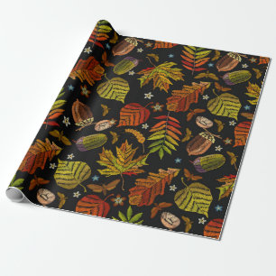 Papel De Presente Arte bordada. Padrão perfeito do outono. Folhas, 