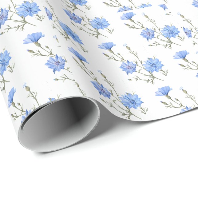 Papel De Presente Arte Botânica De Aquarelas Selvagens De Flores (Ponta do rolo)