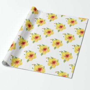 Papel De Presente Arte Botânica de Hibiscus Amarelo