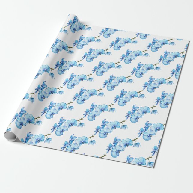 Papel De Presente Arte Botânica Orquídea Azul (Desenrolado)