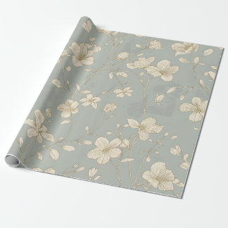 Papel De Presente Arte Botânica Vintage Elegante em Linha