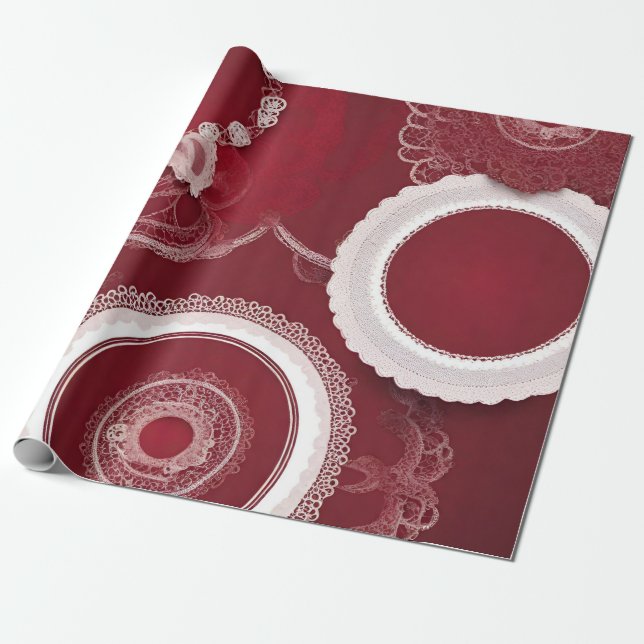 Papel De Presente Arte Dark Red Floral AI (Desenrolado)
