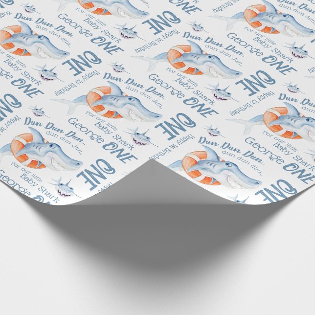 Papel De Presente Arte de aquarela personalizada com primeiro aniver (Ponta)