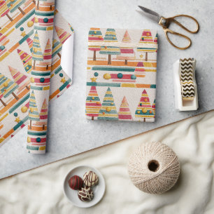 Papel De Presente Arte de árvore de Natal em aquarela caprichosa