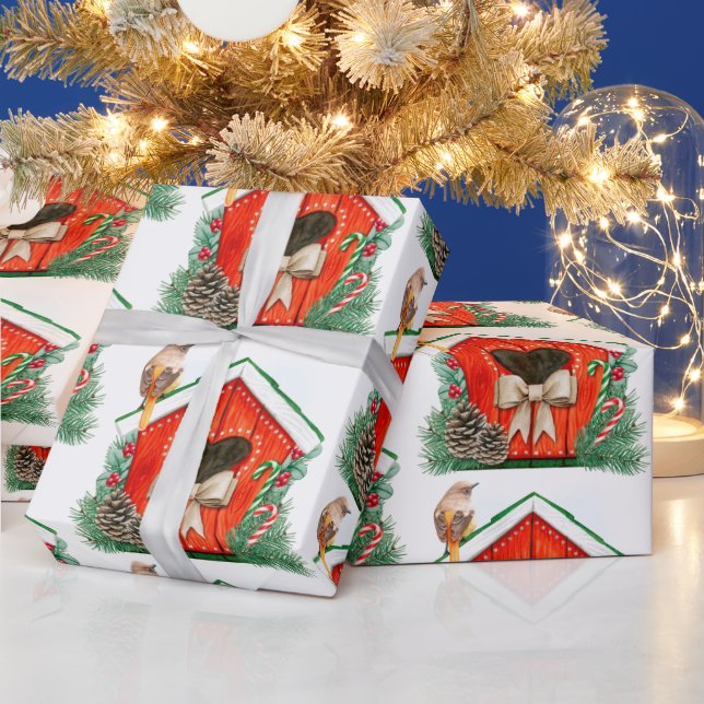 Papel De Presente Arte de Aves da Caverna de Aquarela (Feriados)