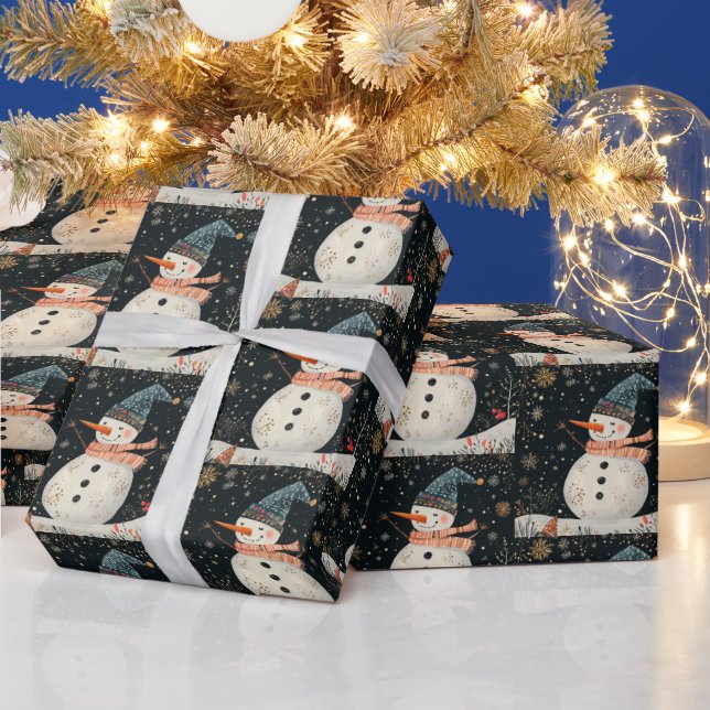 Papel De Presente Arte de Boneco de Neve do Folclore de Natal (Feriados)