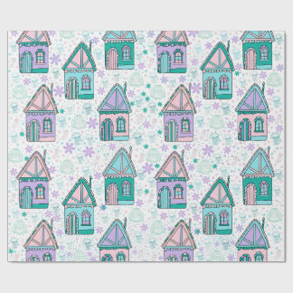 Papel De Presente Arte de Casas de Inverno – Design de Vila Nevada A