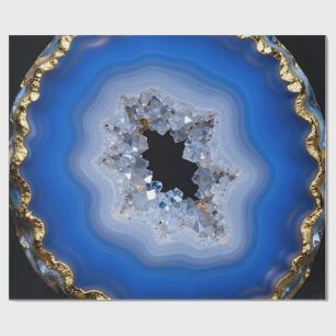 Papel De Presente Arte de Cristal com Borda Dourada de Ágata Azul