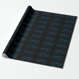Papel De Presente Arte de Desenho Simples do Mar de Lagosta Azul