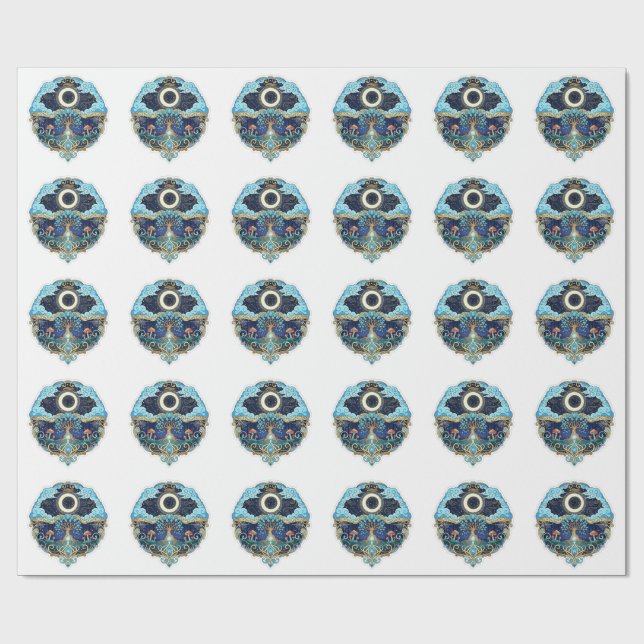 Papel De Presente Arte de Fantasia Noturna da Lua e Árvore da Vida (Aberto)