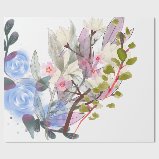 Papel De Presente Arte de Folhas Florais – Flores Elegantes e Botâni (Aberto)