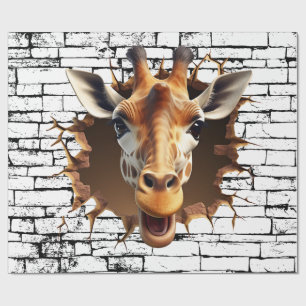 Papel De Presente Arte de Girafa 3D na Parede – Safari Realista
