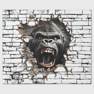 Papel De Presente Arte de Gorila 3D na Parede – Safari Realista
