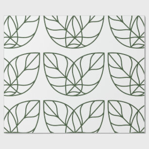 Papel De Presente Arte de Linha de Folha Verde Minimalista