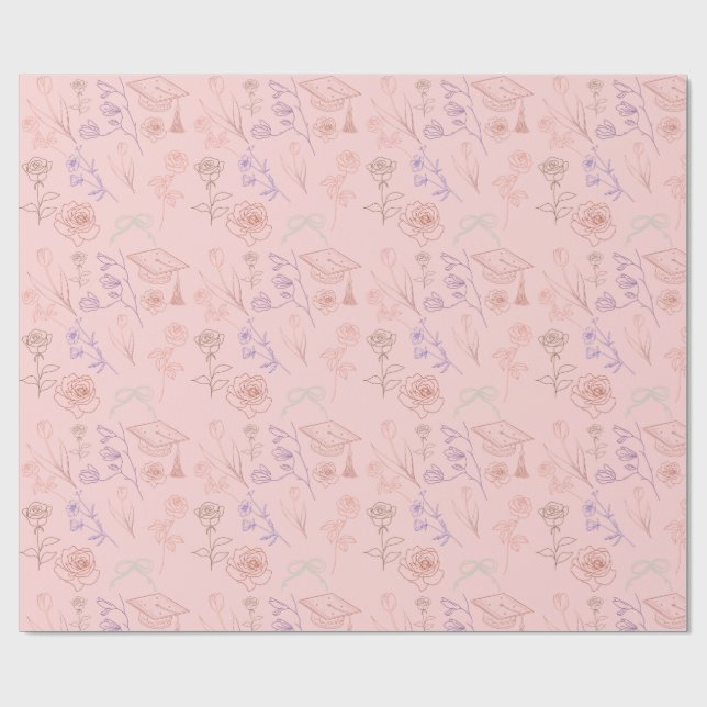 Papel De Presente Arte de Linha Floral de Formatura (Aberto)