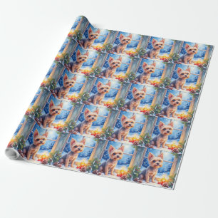 Papel De Presente Arte de Natal da Janela Geada do Griffon de Bruxel