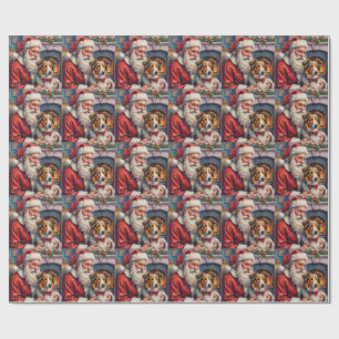 Papel De Presente Arte de Natal do Pastor de Shetland Papai Noel