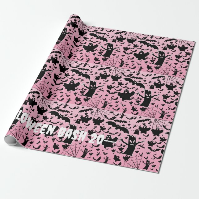 Papel De Presente Arte de padrão de Fantasma Assustador Rosa (Desenrolado)