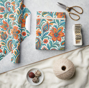 Papel De Presente Arte de padrão floral paisley étnico colorido e el