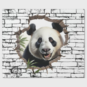 Papel De Presente Arte de Panda 3D na Parede – Safari Realista