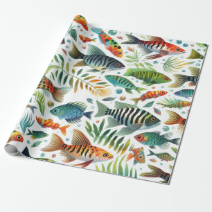Papel De Presente Arte de peixe submarino colorida