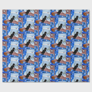 Papel De Presente Arte de pintura de gato preto de Natal